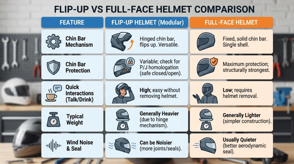 Flip-up vs Full-face helmet comparison chart