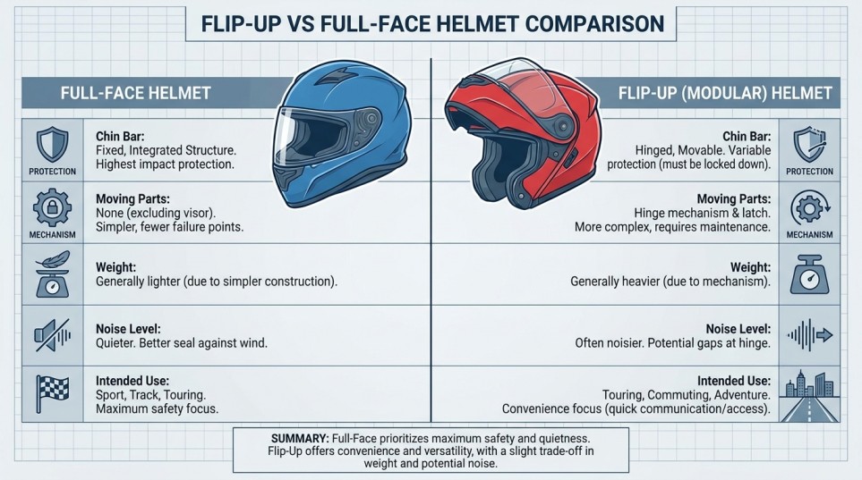 Flip-up vs Full-face helmet comparison chart